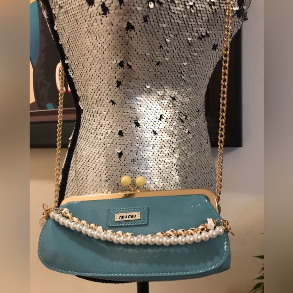 MIU MIU Patent Leather Robins Egg Clutch/Crossbody/Shoulder/Handbag *Restyled - Picture 10 of 14